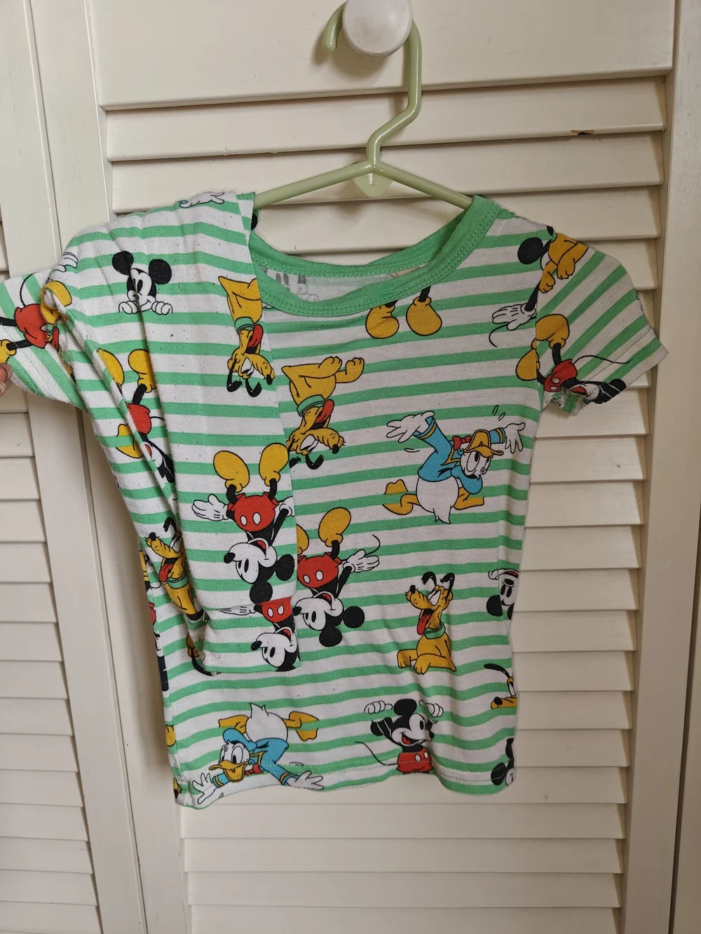 Disney Green & White Striped Pajama Set Bamboo Character Print 18M